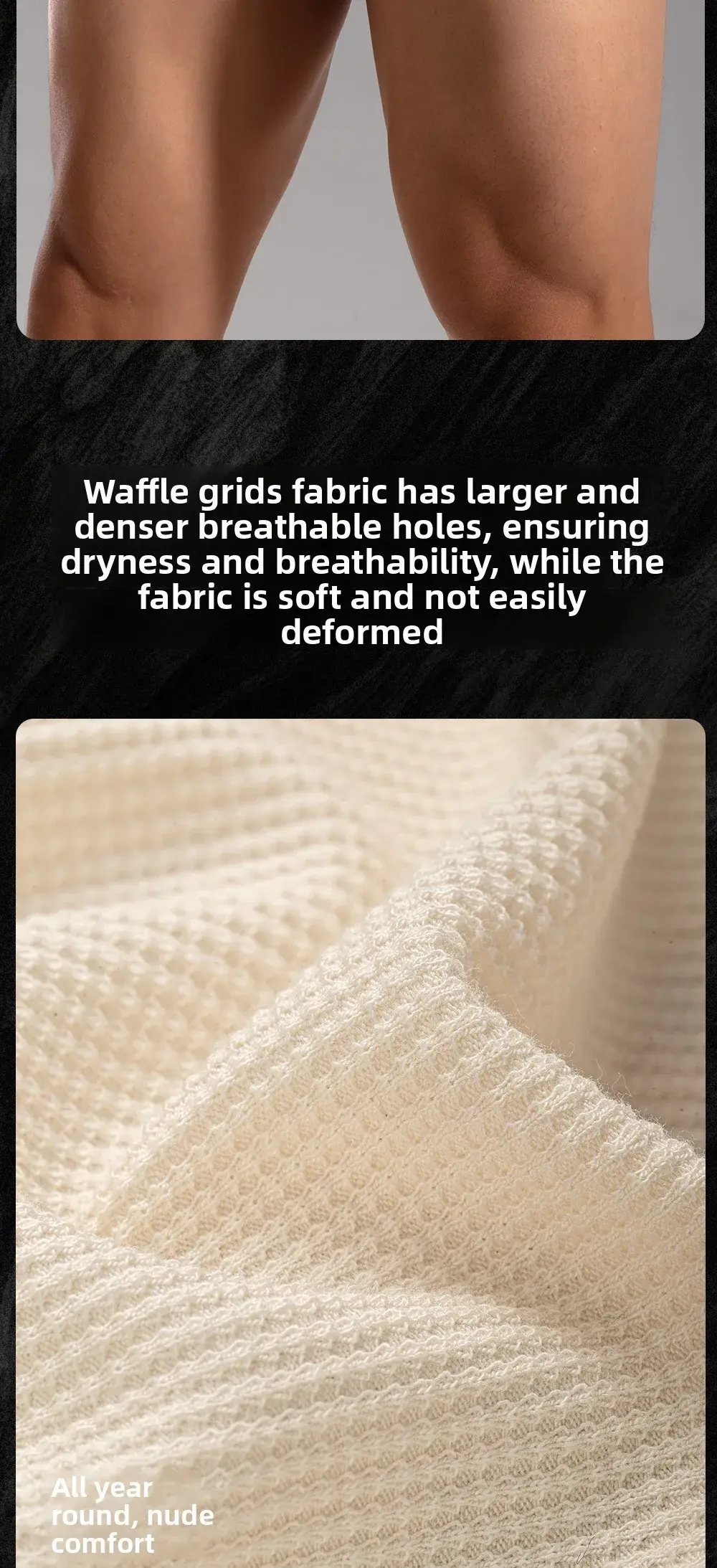 3pcs Sexy Men Waffle Cotton Briefs with Raised Bag Support Pouch with Hole U Spacious Separate Crotch Breathable Anti-sweat