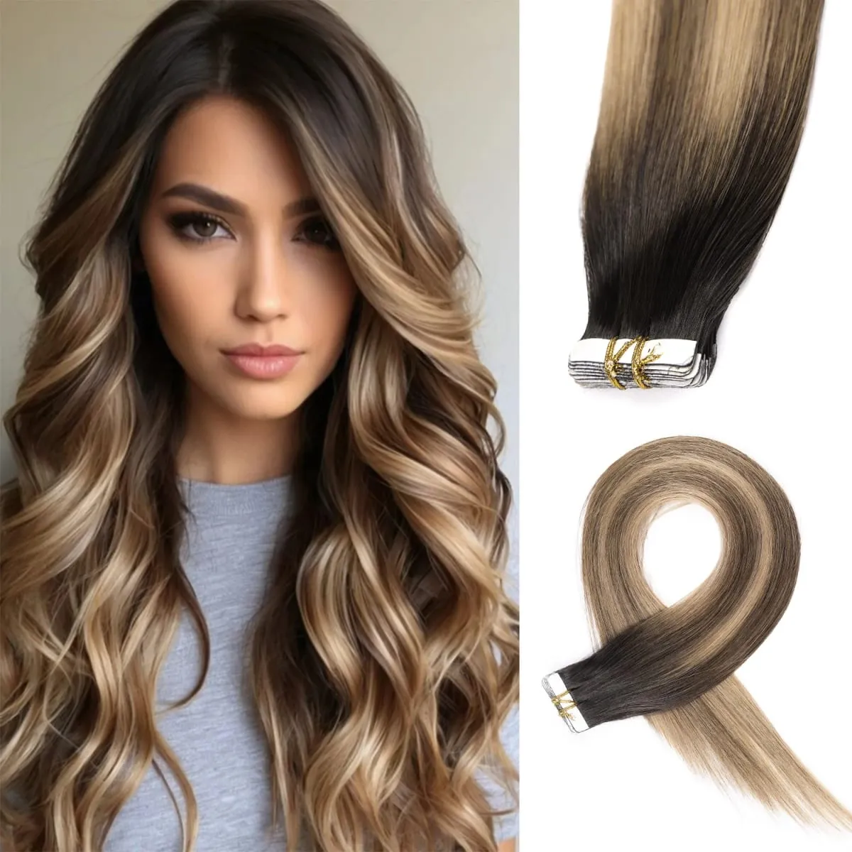 20 Pcs Real Human Hair Tape ins Extensions Straight Double Side Tape in Hair Extensions Highlight Tape in Remy Hair Extensions