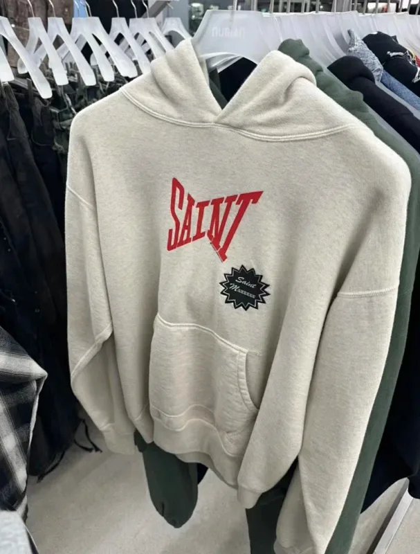 24FW SAINT Vintage Angel Printed Distressed Women Men Hooded Sweatshirt Hoodies Oversized Men Casual Cotton Pullover Hoodie