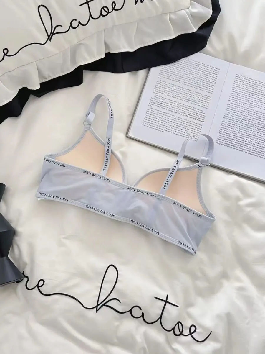Set Lingerie Push-Up Penutupan Depan Seksi untuk Payudara Kecil Bra Tipis Nyaman Tanpa Tali Bahu Huruf Cincin Baja