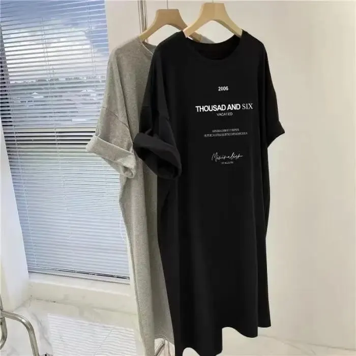 Short-sleeved Dresses Women's Summer Plus Size Medium-length T-shirt Dress Knee-length Casual Long Dress