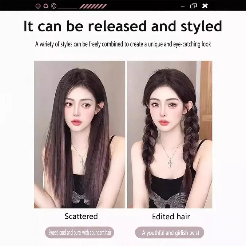 One piece hanging ear dyed synthetic wig piece for women highlighted color hair extensions — image 5