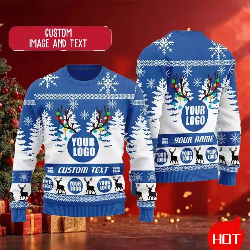Custom Logo 3D Printed Sweatshirt Menwomen Ugly Christmas Sweater Diy Personalized Design Custom Image Pullovers Unisex Tops