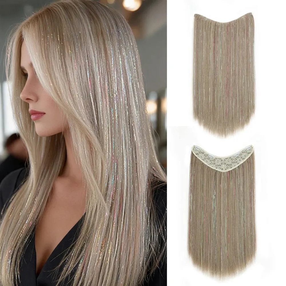 24Inch Synthetic Long Straight Clip‑in Hair Extensions Sparkling Tinsel Hair High‑Temp Fiber Hairpiece for Women Party Cosplay — image 7