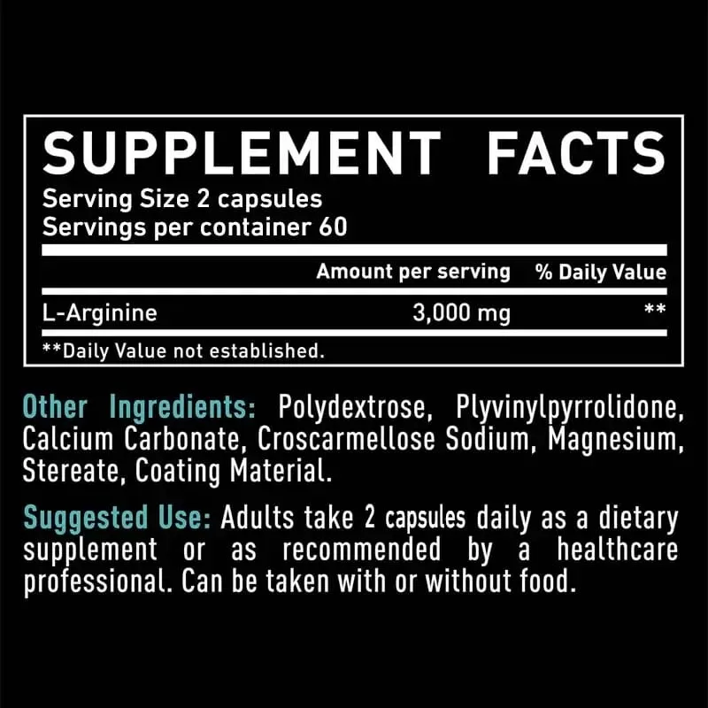 L-Arginine 3000mg - for Energy Strength and Endurance Support During Exercise | Muscle Mass Non-GMO
