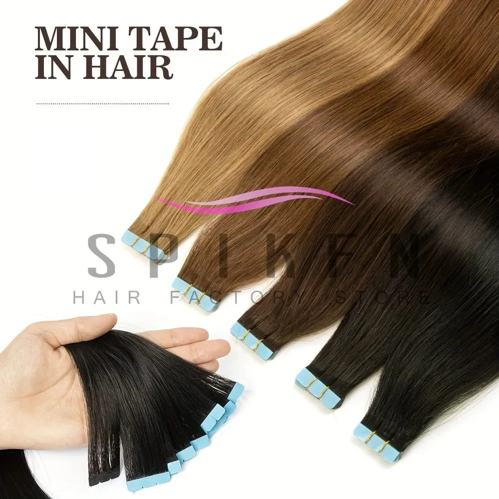 Mini Tape In Human Hair Extensions 12"-20" Machine Remy Skin Weft Adhesive Tape Hair Natural Black Tape Ons 10pcs for Women — image 6