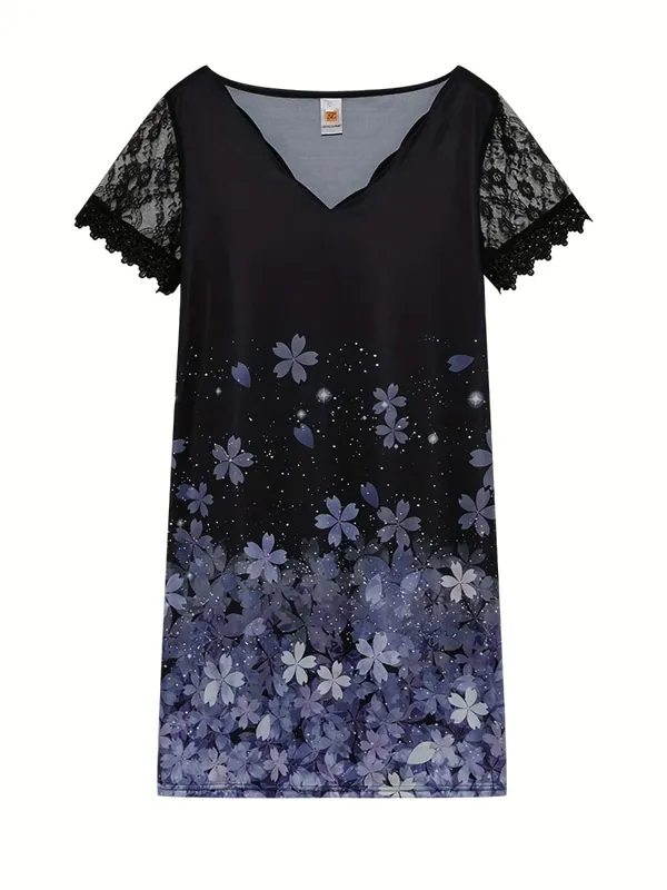2026 New Women's New Positioning Printing Wave V-neck Lace Short-sleeved Dress — image 14