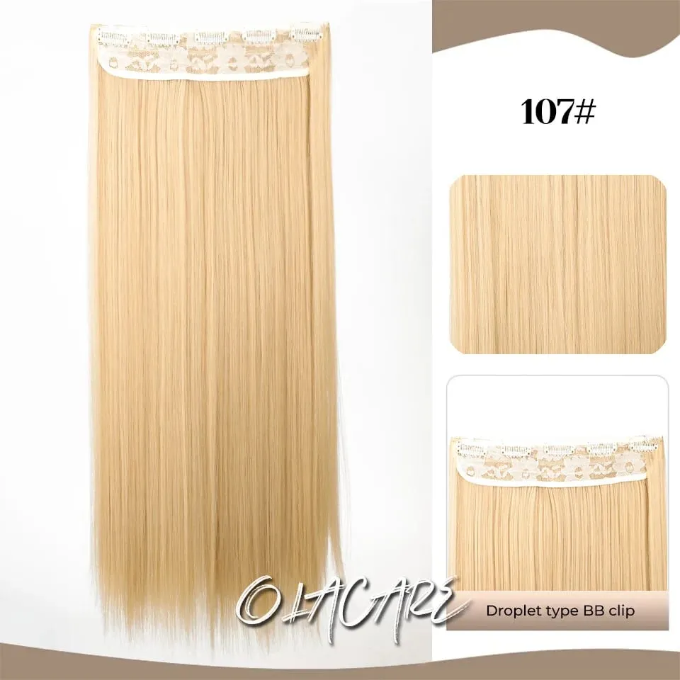 Synthetic Wig 5 Clip One Piece Invisible Hair Extensions Long Straight 24Inch Heat Resistant Hairpiece for Women — image 23