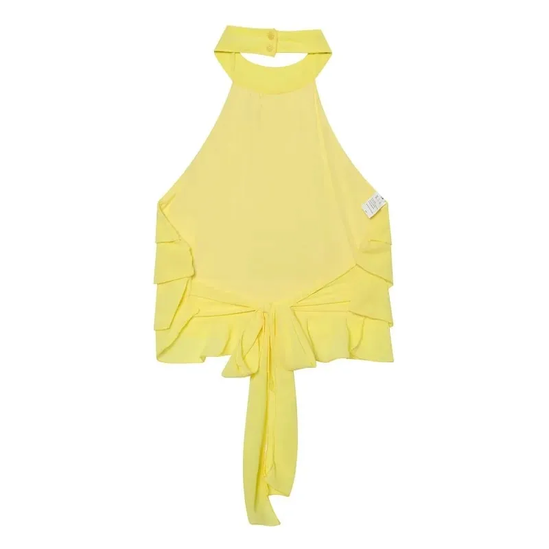 Ruffle Halter Top Women off Shoulder Backless Tops for Women Summer Sleeveless Tops Woman Sexy Camisole Crop Top Female