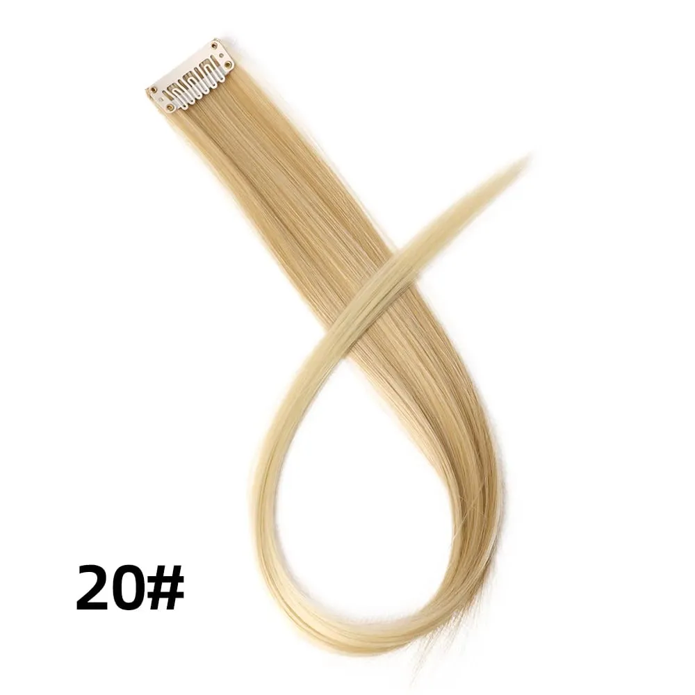 Extensiones de cabello de color liso con Clip para resaltar el cabello de arcoíris, rosa, azul, morado, sintético, con Clips para mujeres y niñas — image 26