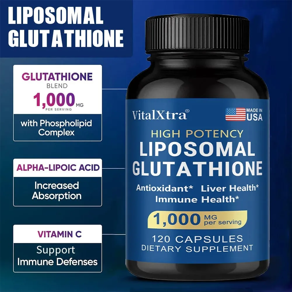 Liposomal Glutathione 1000mg - Vitamin C Antioxidant Supports Liver Immune Brain & Skin Health Enhanced Absorption