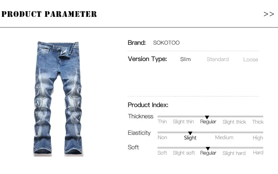 Men's Boot Cut Denim Jeans Streetwear Rivet Crystal Rhinestone Printed Pants Slim Flared Blue Stretch Trousers