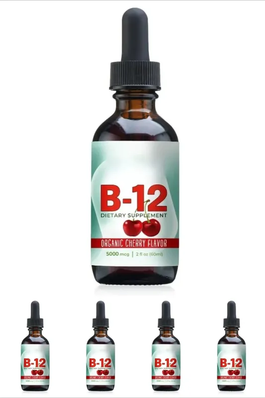 Cecair Vitamin B12 Methylcobalamin Menjatuhkan 5000 Mcg Perisa Ceri 2 Fl Oz 60 Hidangan Suplemen Harian Tanpa Gula Vegan