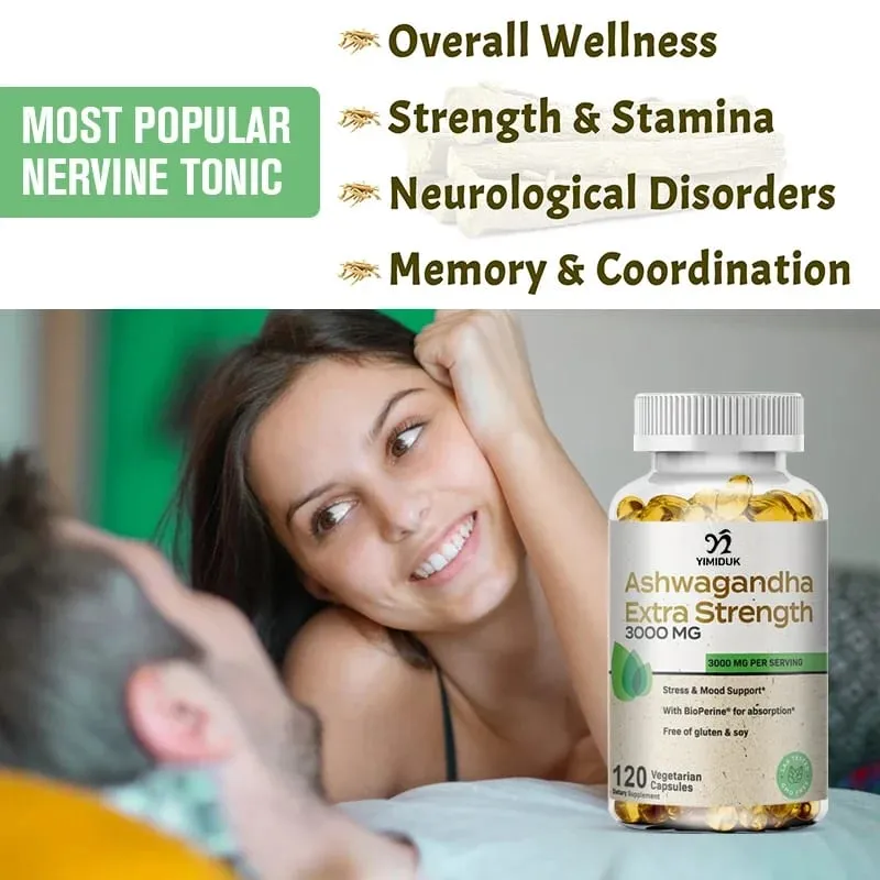 Buy 1 Get 1 Free! Pure Ashwagandha Extra Strength 3000mg Supplement for Stress Relief & Sleep Deep Relaxation & Mental Clarity