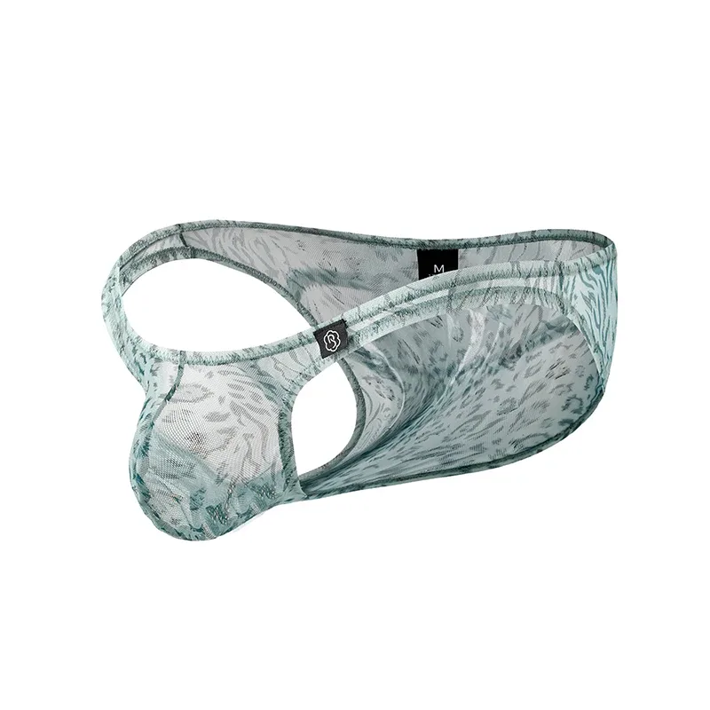 Men Leopard Printed Mesh Underwear Ice Silk Thin Breathable Low Waist Quick Dry Cool Summer Mens Briefs Panties