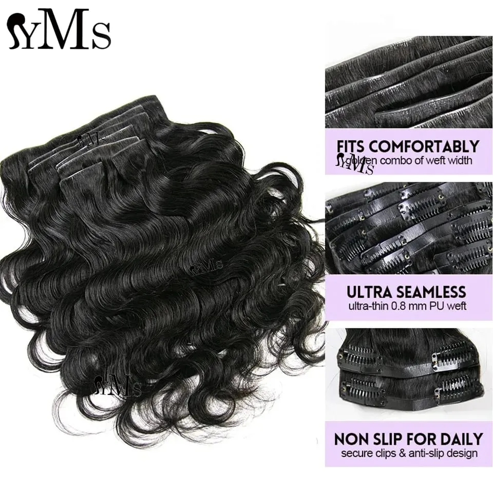 Invisible Edge Clip In Hair Extensions Body Wave YMS HAIR Body Wave Seamless PU Weft Thin Skin Clip In For Women Wholesale