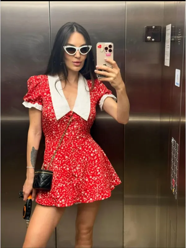 Flora Painted Ruffle Mini Dress Women Elegant Full Sleeve Deep V-neck Slim A-line Dresses 2026 Lady Holiday Street Outwears New — image 7