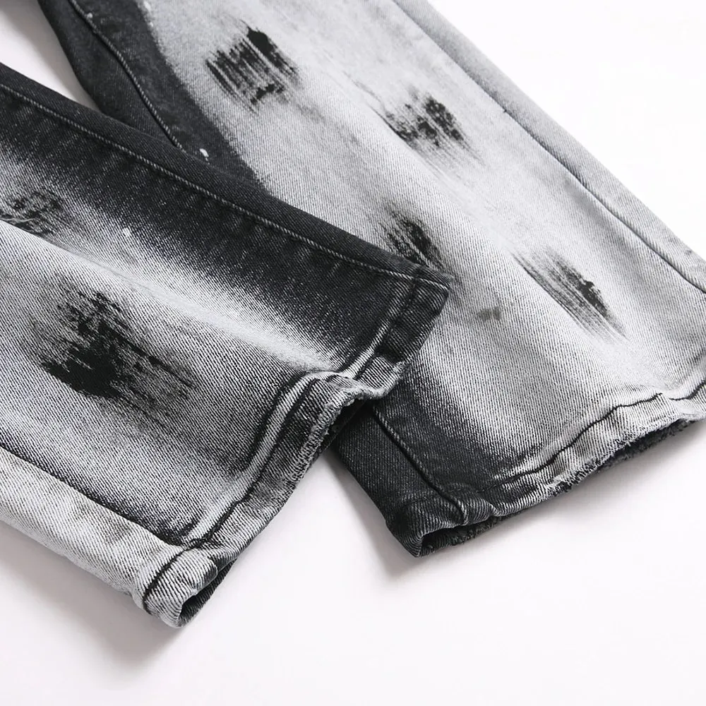 Men's Boot Cut Denim Jeans Painted Button Fly Slim Flared Pants Casual Streetwear Stretch Spandex Cotton Trousers — image 5