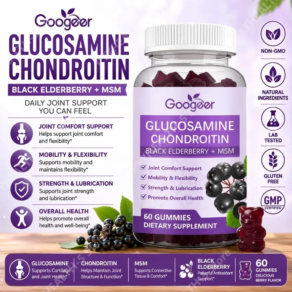 Googeer Joint Support Gummies 60 Count Glucosamine Hydrochloride Chondroitin Sulfate MSM with Hyaluronic Acid for Cartilage