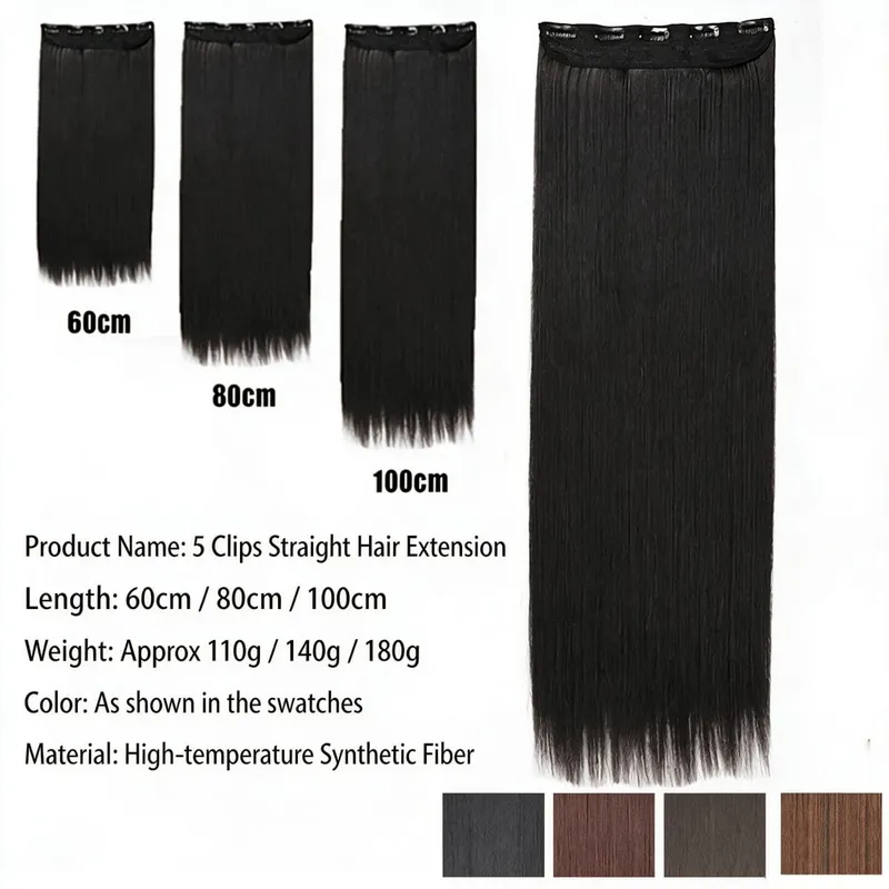 Synthetic 5-Clip One Piece Invisible Hair Extensions Long Straight 24/32/40Inch Heat Resistant Hairpiece for Women — image 3