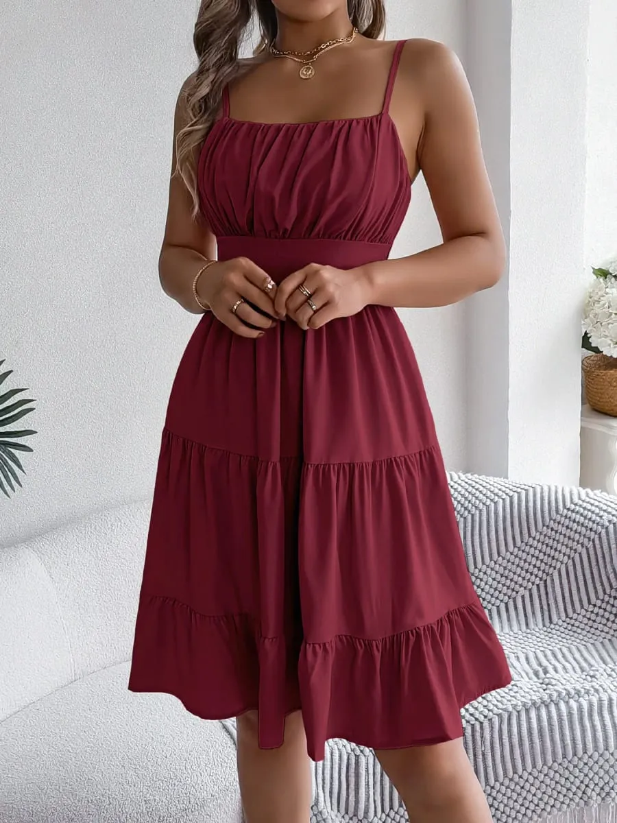 Casual Vacation Ruffled Camisole Dress Spring Summer Women's Solid Dresses For 2026 Valentine's Day Woman Clothing Pink Blue — image 3