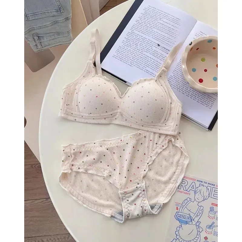 Trendy Sexy Lingerie Set Wireless Push Up Gathering Anti-Sagging Side Support Soft For Young Girls High School Daily 32-38 Bra — image 7