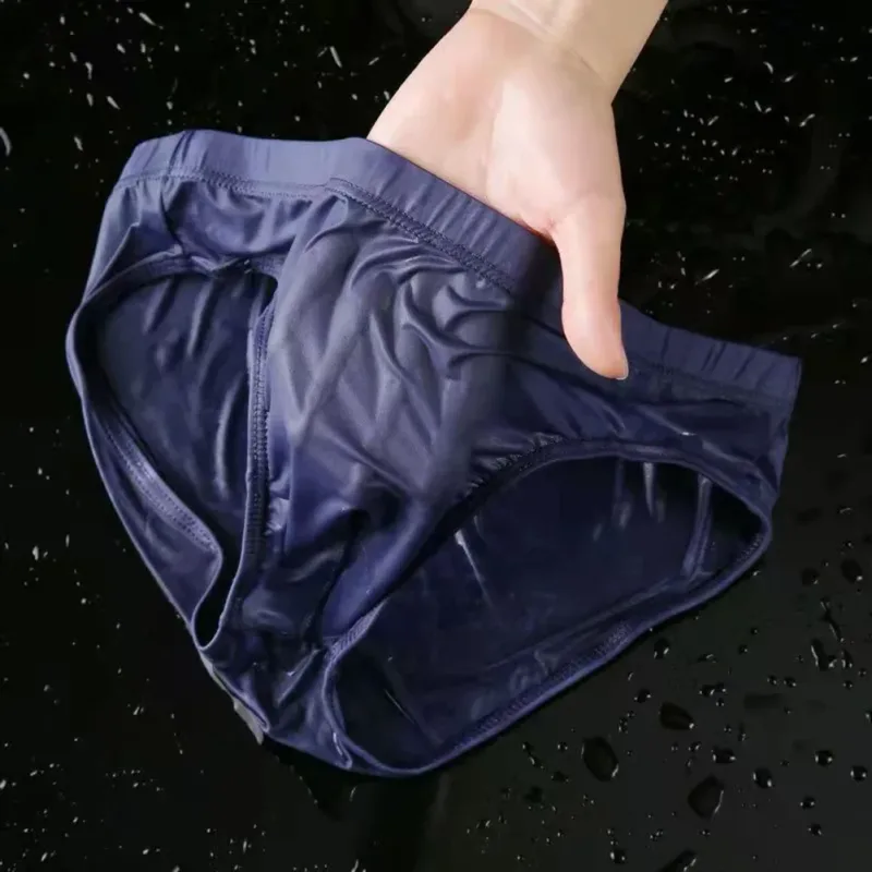 Cuecas masculinas sexy transparente de seda gelo, roupa íntima de secagem rápida em u convexa, cueca respirável de cintura baixa, resfriamento de verão — image 7