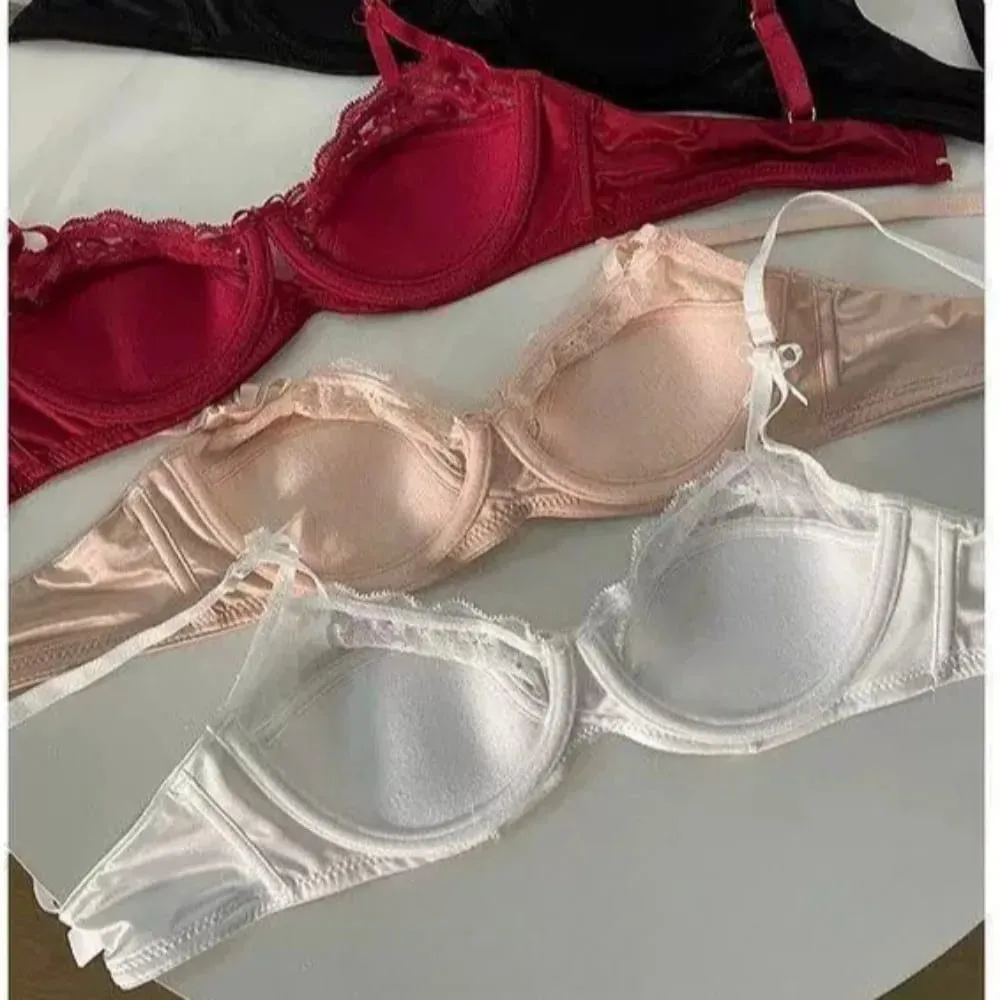 Women Bridal Red Bra Set Thin Minimizer Big Bust French Half Cup Sexy Lace Lingerie Underwear For Holiday Wedding