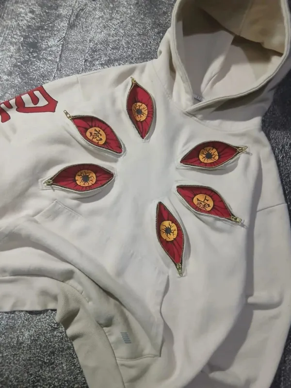 Punk Altı Göz Kokushibo Çok Fermuarlı Kapüşonlular Serin Tasarım Kazak Y2k Sokak Boyu Rahat Moda Çiftler Anime Kapşonlu