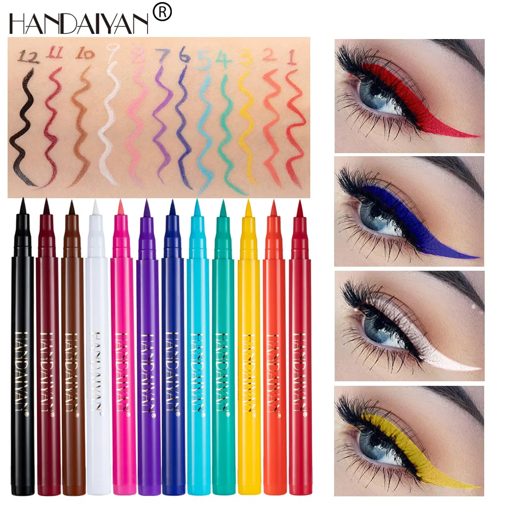 12 Colors Black Purple Liquid Eyeliner Pen Waterproof Big Eyes Makeup Smooth Quick-drying Matte Eye Liner Women Cosmetics Beauty