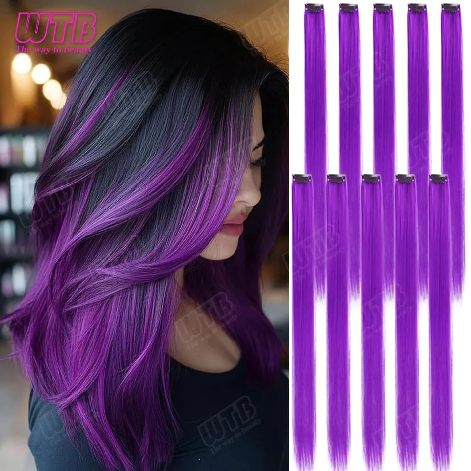 10Pcs Colored Synthetic Extension Wigs BB Clip Style Straight Hair Extensions Suitable for Women to Wear at Holidays and Parties