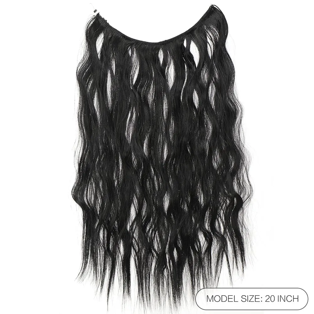 20" Invisible Wire Hair Extensions No Clip One Piece Natural Synthetic Long Hair Secret Fish Line Hairpiece Soft Thick for Women