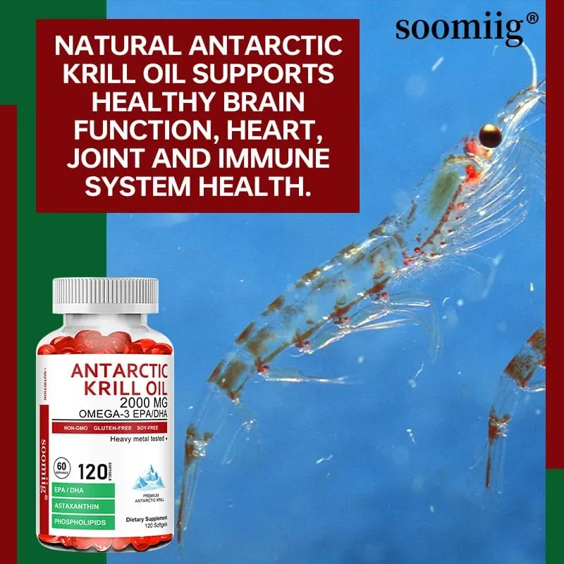 Kapsul Minyak Krill Antartika 2000mg Omega-3 EPA & DHA dengan Suplemen Astaxanthin Bersumberkan Kekuatan Maksimum Krill Merah
