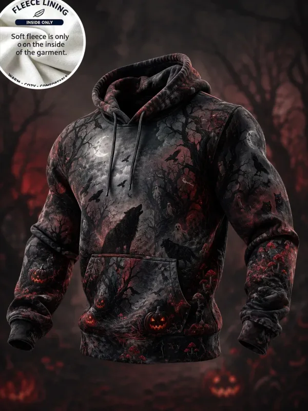 3D Halloween Fleece Hoodie Pumpkin Scarecrow Skeleton Kid Moon Graveyard Pullover Long Sleeve Kangaroo Pocket Sweatshirt — image 4