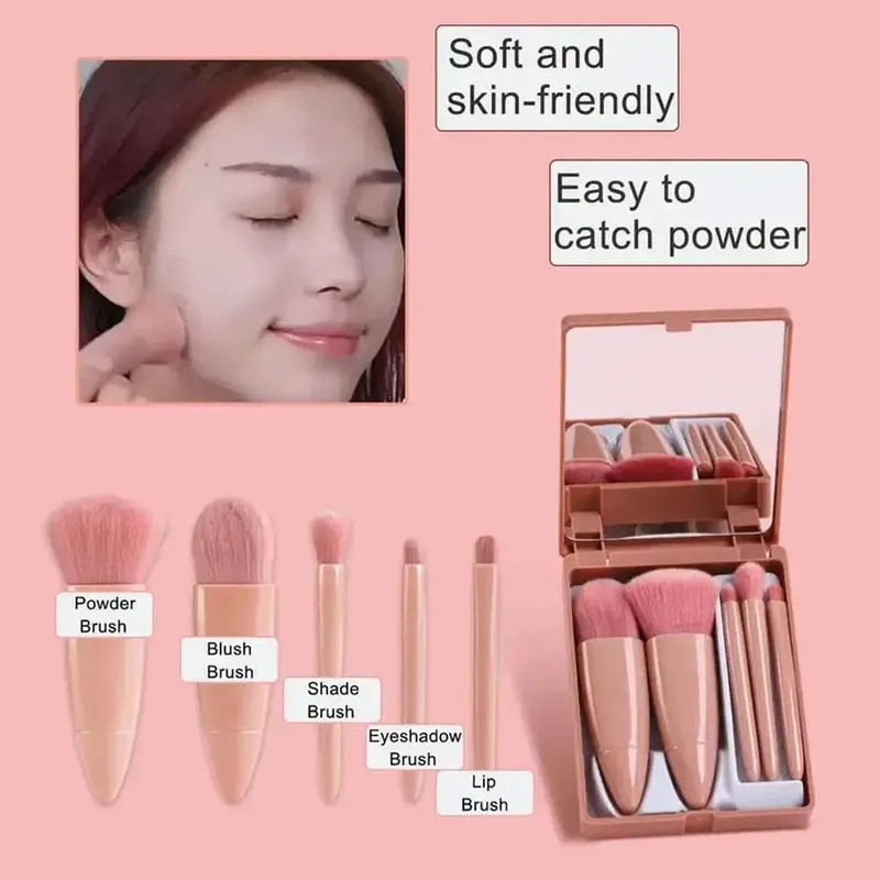 Brushes Small Complete Function Cosmetic Brushes Kit With Case And Mirror 5pcs Travel Size Makeup Brushes Set Mini Makeup
