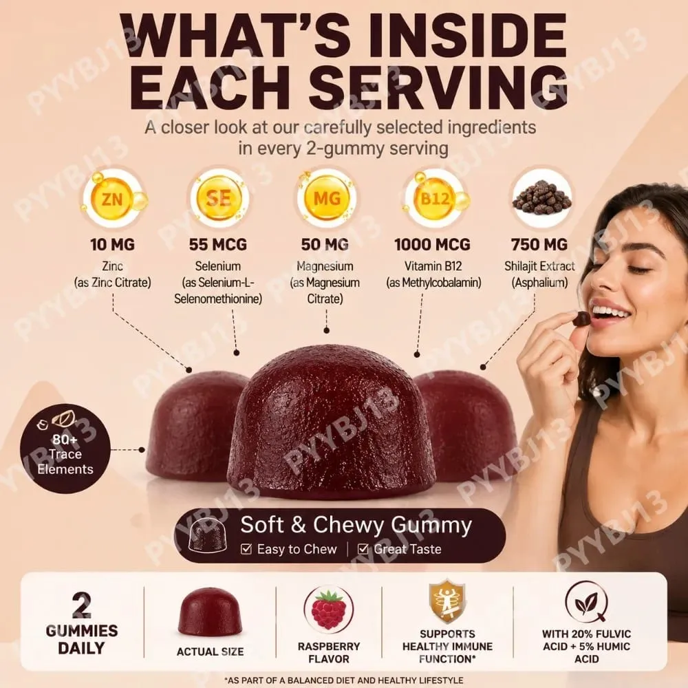 Shilajit Gummies 60 Gummies Himalayan Mineral Supplement with Fulvic Humic Acid Zinc Selenium Magnesium for Immunity Energy — image 6