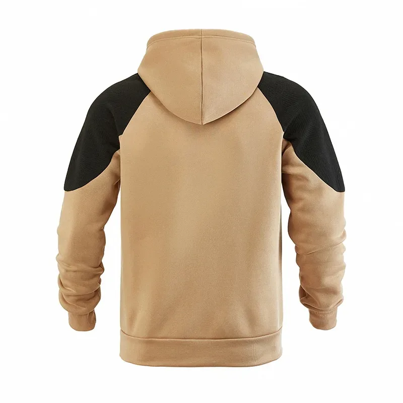 Men Patchwork Color Block Pullover Hoodie Drawstring Kangaroo Pocket Long Sleeve Loose Sweatshirt Autumn Winter Streetwear Tops