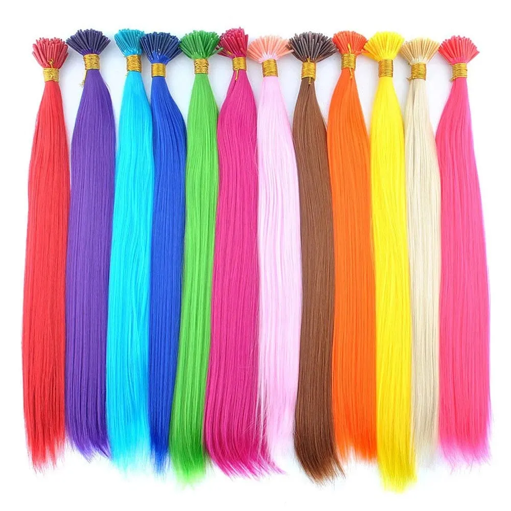 50 Strands/Pack Synthetic Colored I-Tip Stick Hair Extensions Straight Hair 16 Inch For Women High Temperature Fiber Hairpieces — image 2