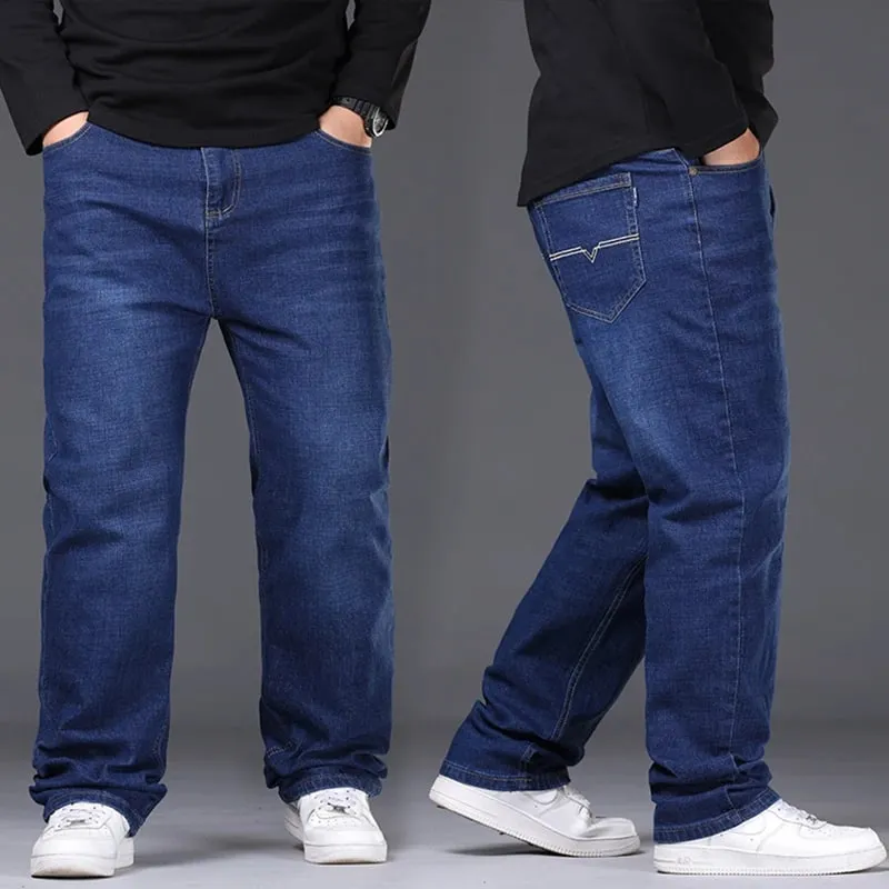 42-50 Plus Size Men's Jeans Business Casual Denim Pants High Waist Straight Leg Loose Elastic Comfortable Trousers Male Clothing — image 6