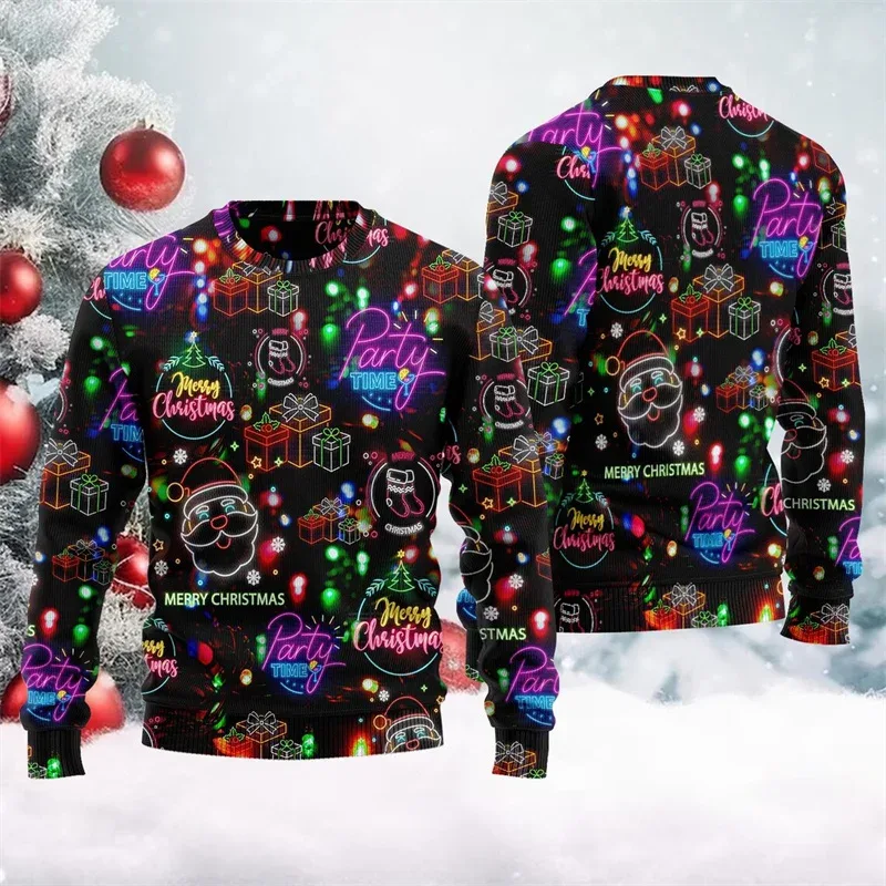 2025 Hot Christmas Ugly Sweater Men Women 3D Print Neon Pattern Santa Pullover Sweatshirt Unique Xmas Clothes Party Sweatshirt — image 7