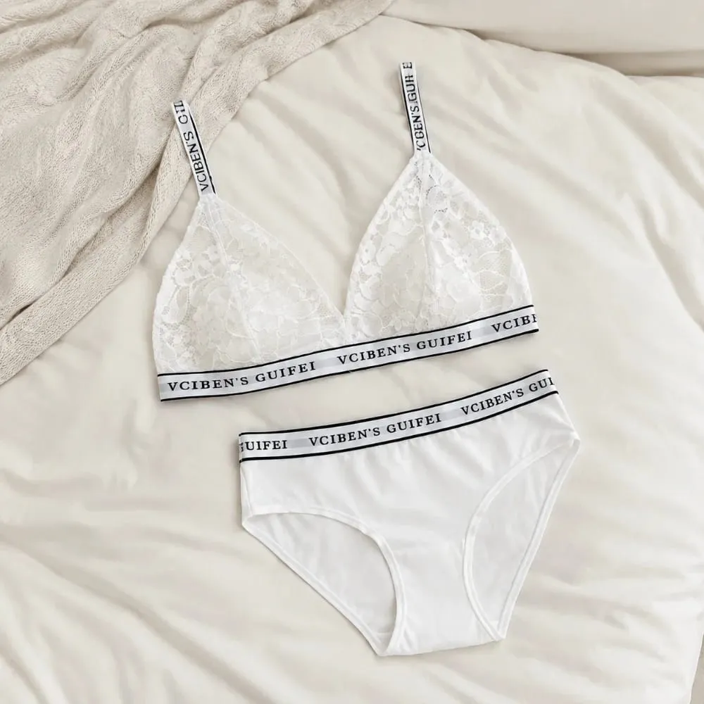 Bra Suit Letter Design Lingerie Set Lace Deep V Women Underwear Suit Color Blocking Wireless Bra Panties Set Women — image 4