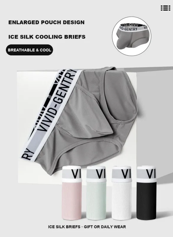 Men's Elastic Ice Silk Underwear Sexy Big U Convex Pouch Briefs Korean Youth Breathable Sports Panties Solid Mid Waist Underpant
