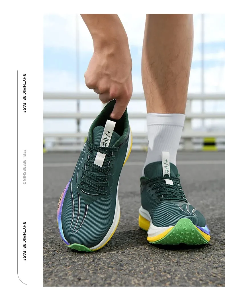 Men's Carbon Plate Sports Shoes Anti-slip Cushioned Elastic Running Sneakers for Couple Teenager Training Lightweight Breathable