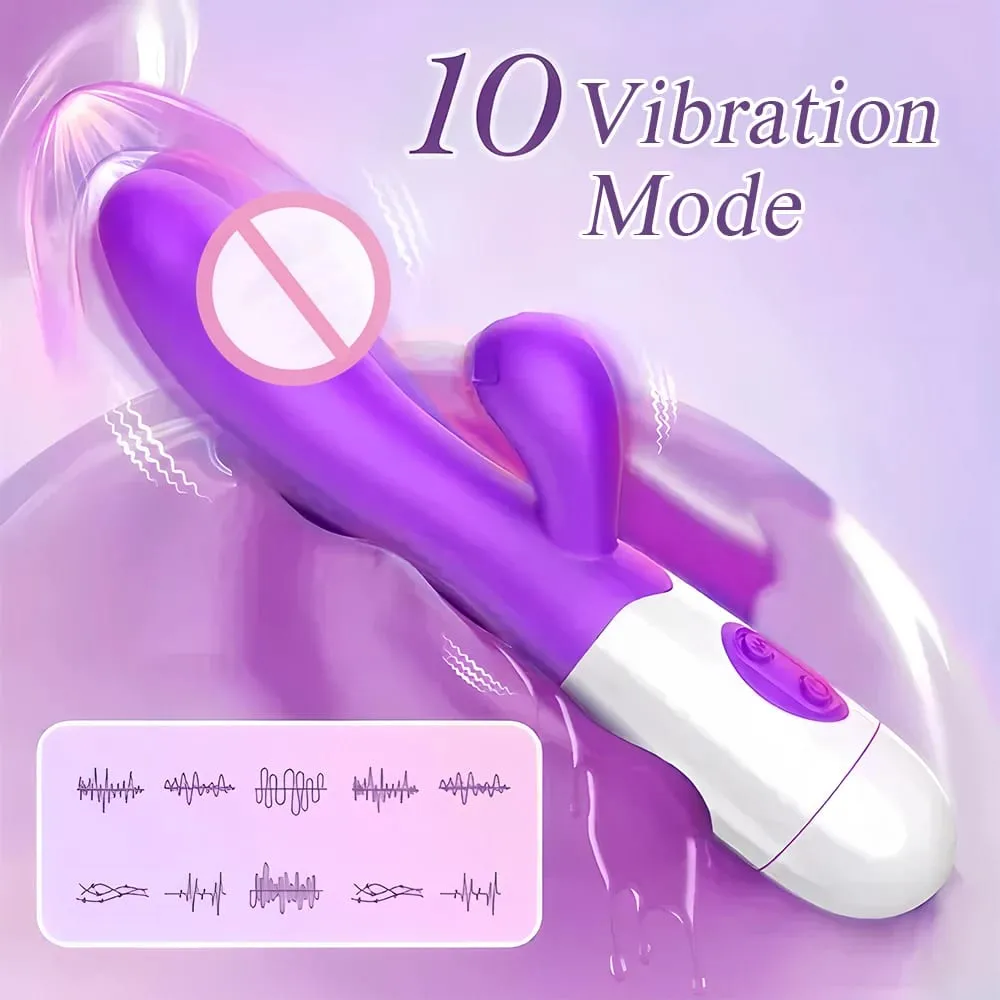 Silicone Rabbit Vibrator G Spot Dildo Dual Vibrating Clitoris Massager 10 Speeds Sex Toy for Women — image 2