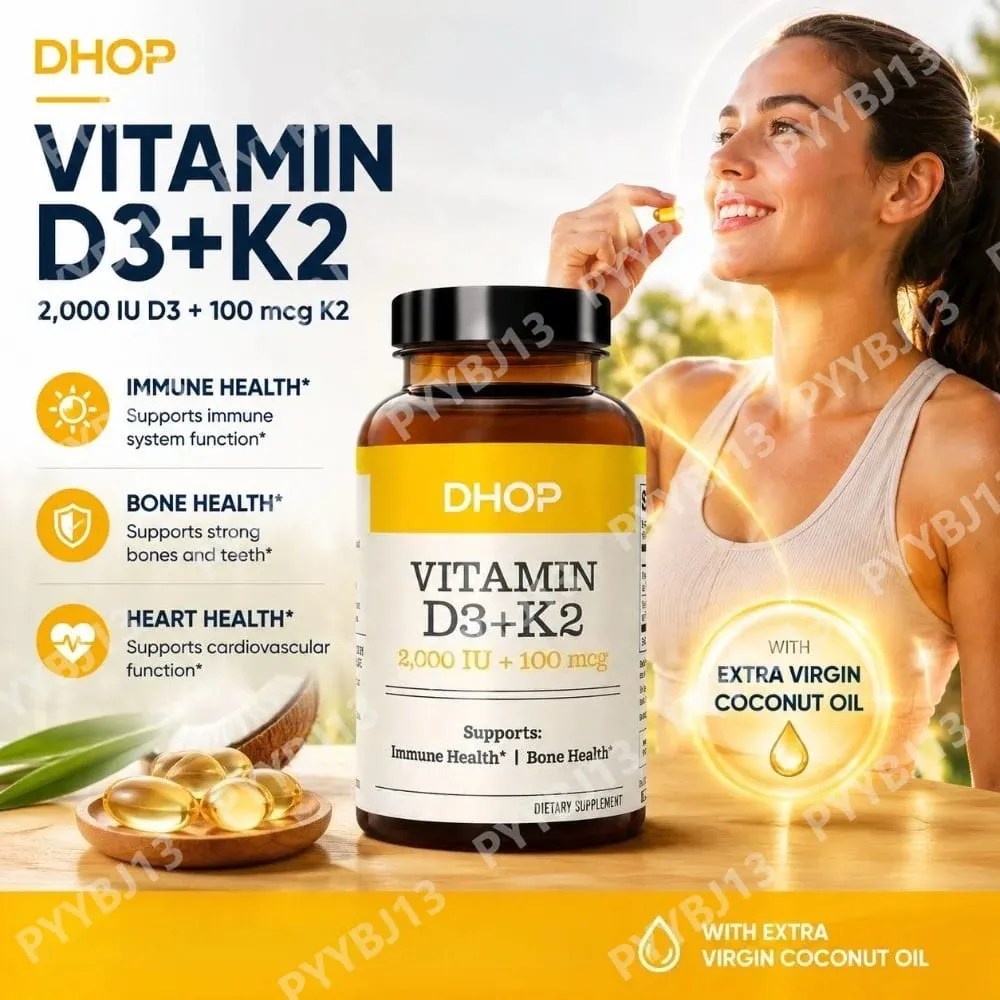 Vitamin D3+K2 Capsules 2000 IU + 100 Mcg - Bone Health & Immune Support Calcium Absorption Daily Wellness Formula 90ct