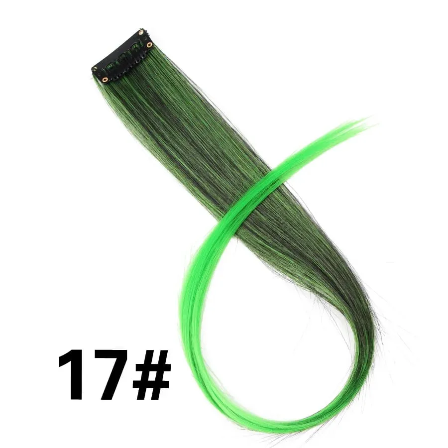 Extensiones de cabello de color liso con Clip para resaltar el cabello de arcoíris, rosa, azul, morado, sintético, con Clips para mujeres y niñas — image 23