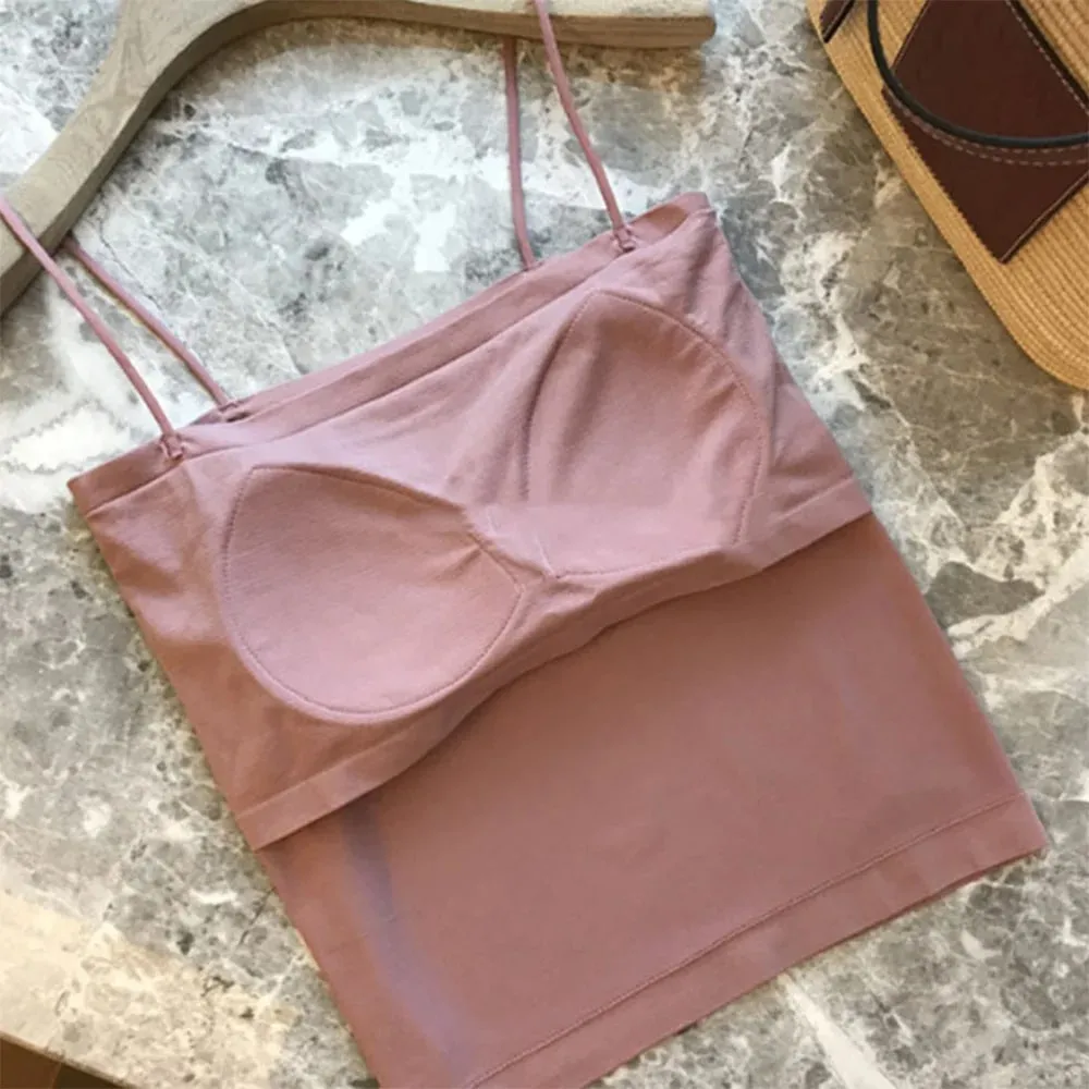 1pcs Womens Solid Thin Strap Tube Top Girls Slim Stretch Camisole Sleeveless Basic Layering Tank Vest Summer Ladies Daily Wear — image 7