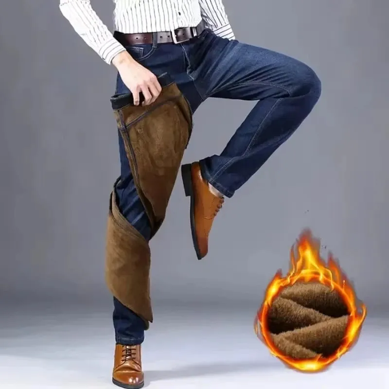 Men's Reflective Fleece-Lined Jeans - Thick Warm Lining Durable Denim & Reflective Trim Safe for Winter Night Commute & Casual — image 4