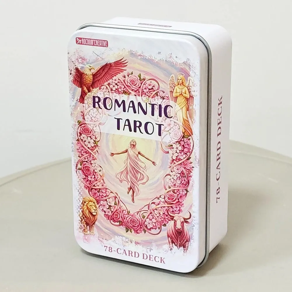 Pink Romantic Fantasy Tarot Deck in Tin Box 11*6.2cm 78-Card Full Deck with Instruction Book Spiritual Divination Oracle