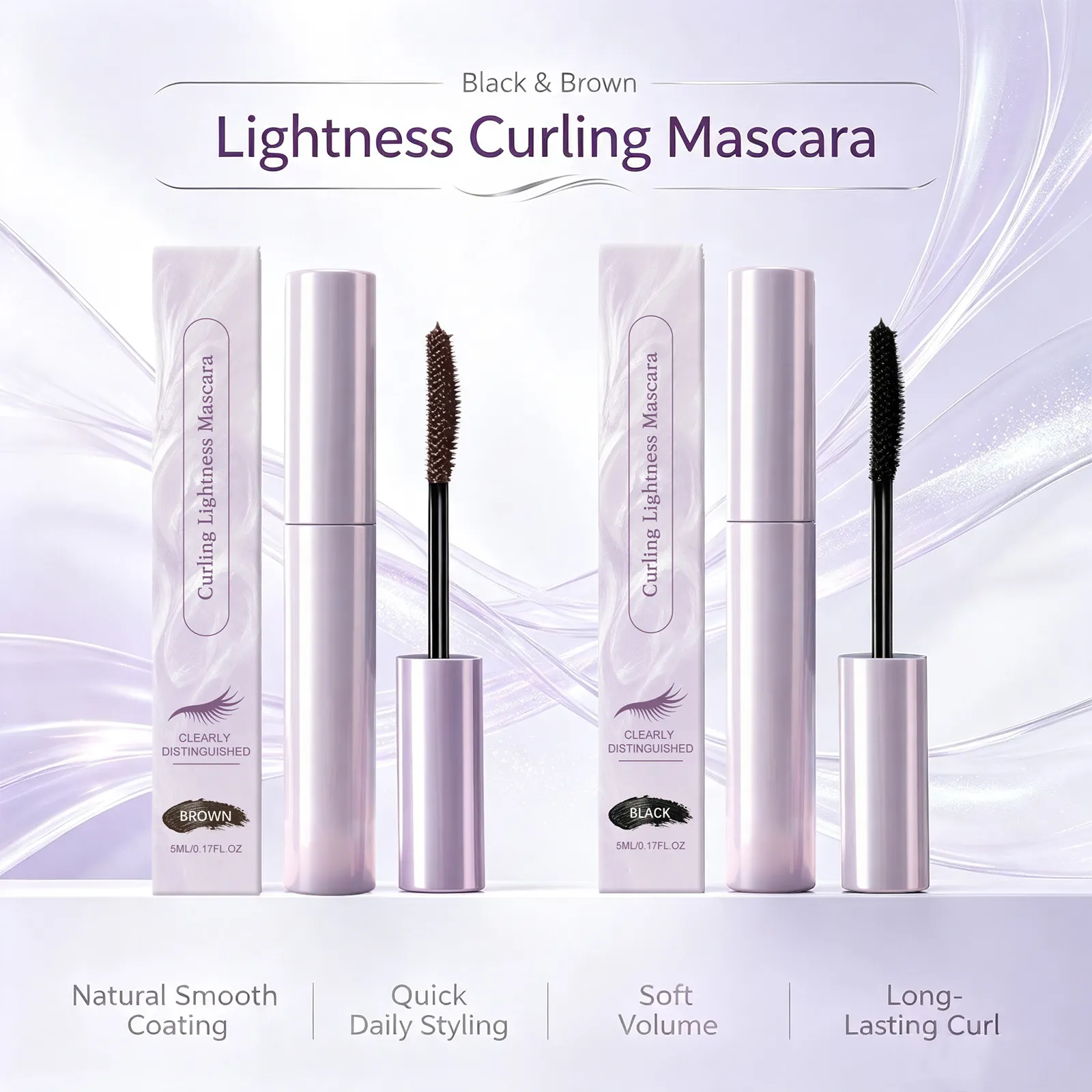 Curling Mascara Natural Lifted Lashes Waterproof Anti-Smudge Long Lasting Curling Strengthen Lashes Eye Cosmetic Black & Brown